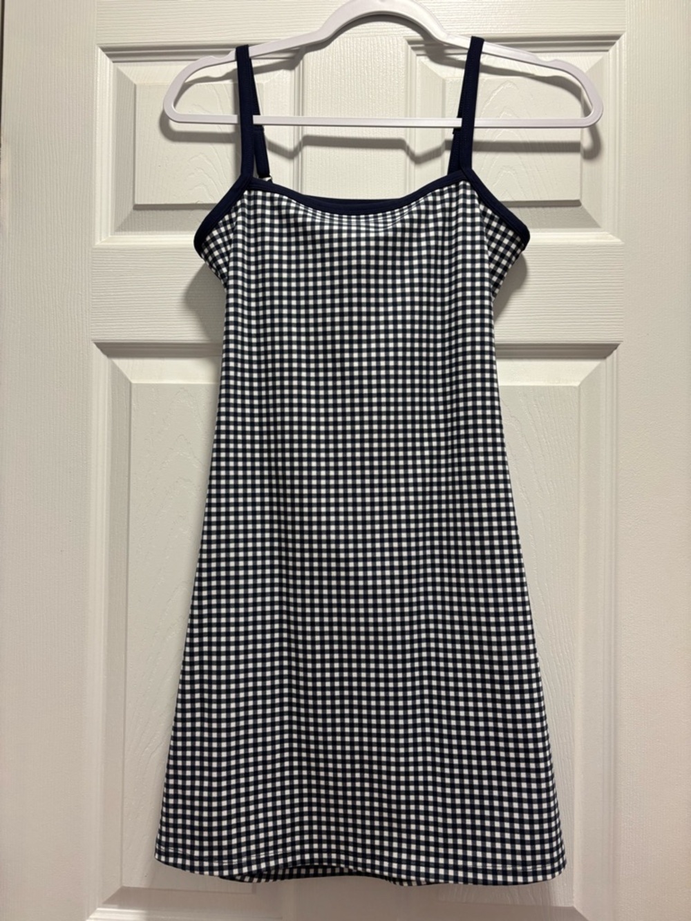Navy and White Gingham Spaghetti Strap Dress